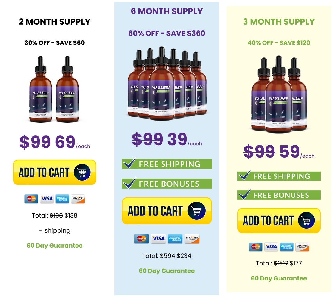 YU Sleep pricing packages – 2, 3, and 6 month supply
